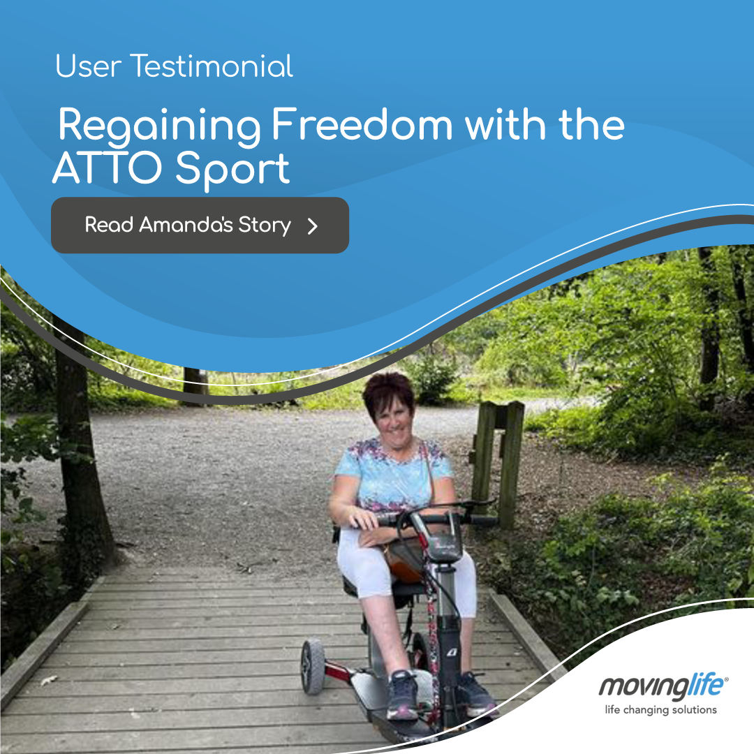 Woman on ATTO Sport folding mobility scooter