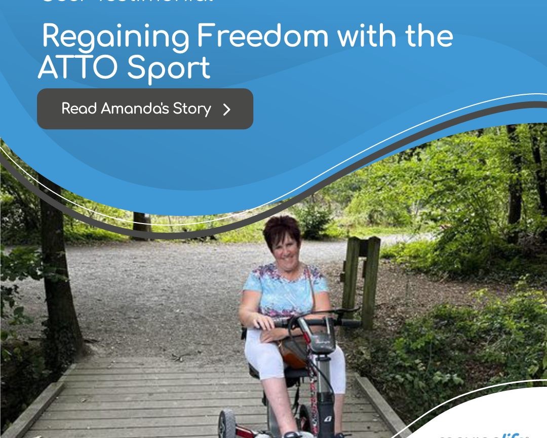 Woman on ATTO Sport folding mobility scooter